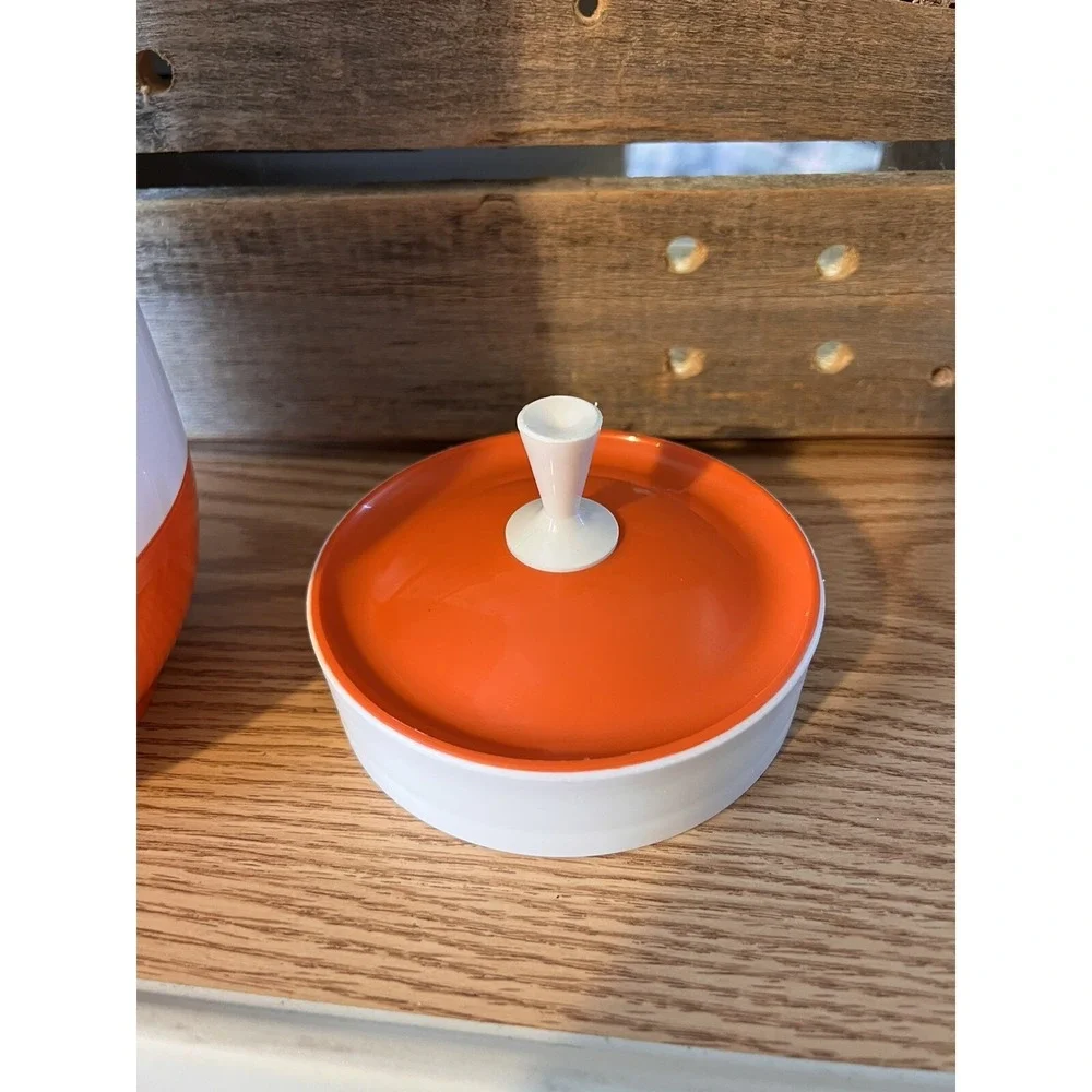 THERMOS VTG Mid Century INSULATED WARE White Orange Hot/Cold Pitcher Carafe Lid‎